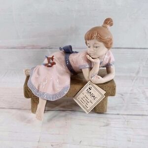 Nadal Girl On Bench‎ With Birds Porcelain Figurine Collectible - Rare
